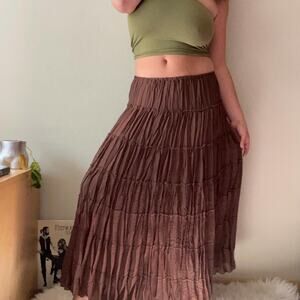 Y2K vintage 2000s brown pleated maxi skirt fairy boho whimsy